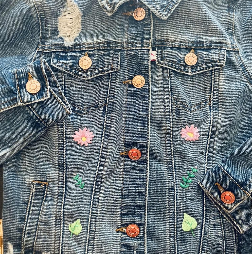 Vintage Tommy Bahama Floral Hand-Embroidered Kids Jean Jacket